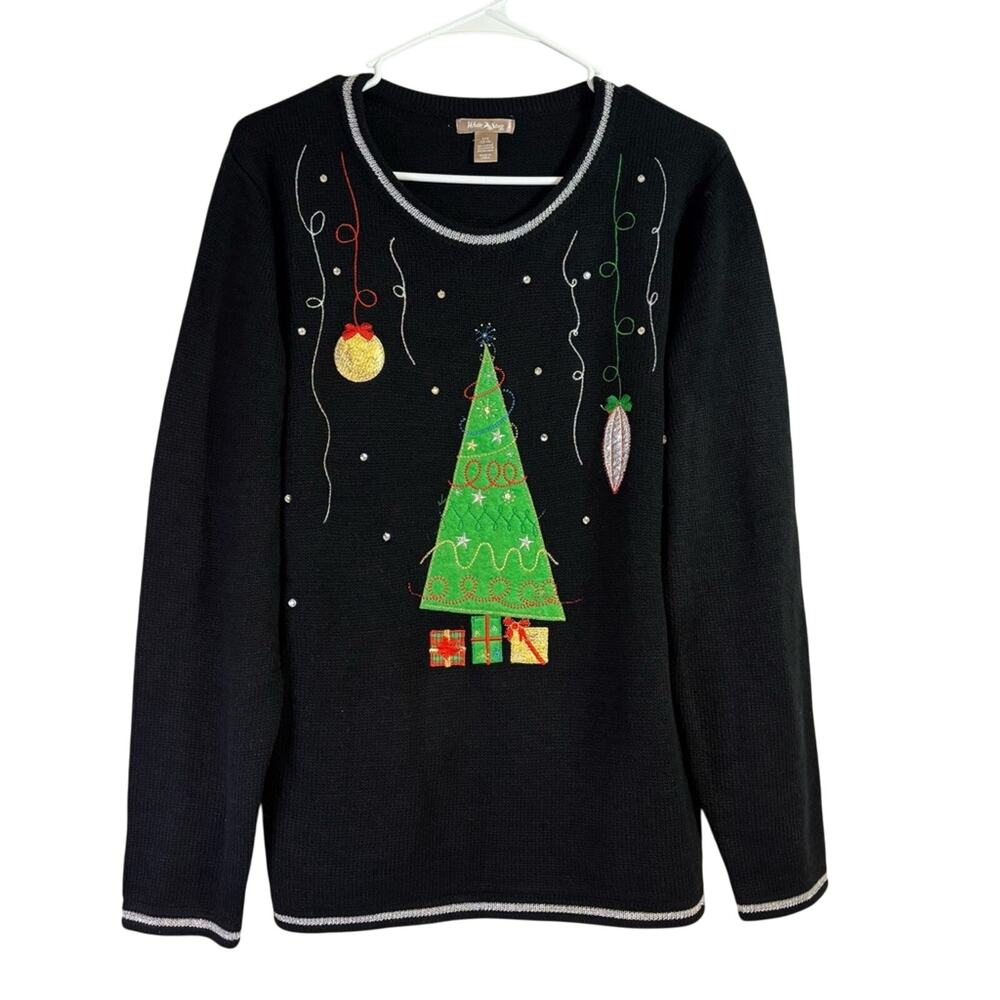 The Cutest Ugly Christmas Sweater! Black, Christmas Tree Size Large 1010